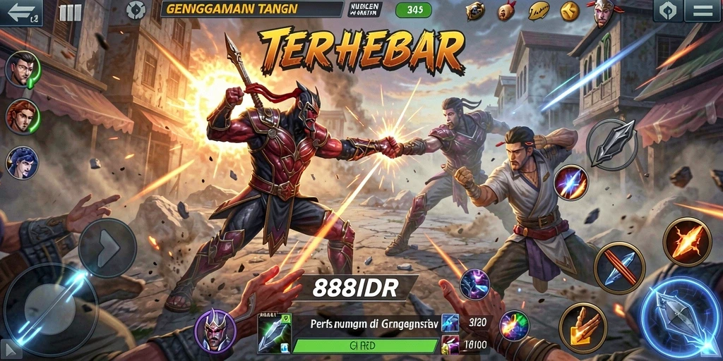 Screenshot menunjukkan aksi pertarungan seru dalam 888IDR.