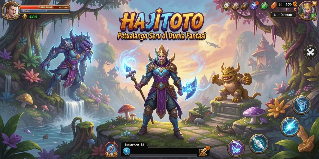 Screenshot gameplay HAJITOTO dengan karakter menjelajah dunia fantasi.