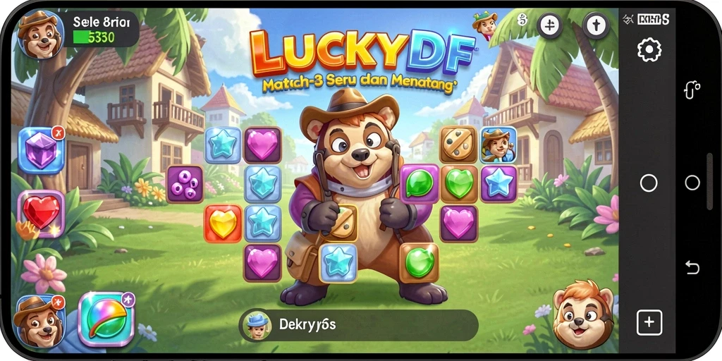 Screenshot LUCKYDF menampilkan gameplay menyenangkan dan penuh warna dari genre Match-3.