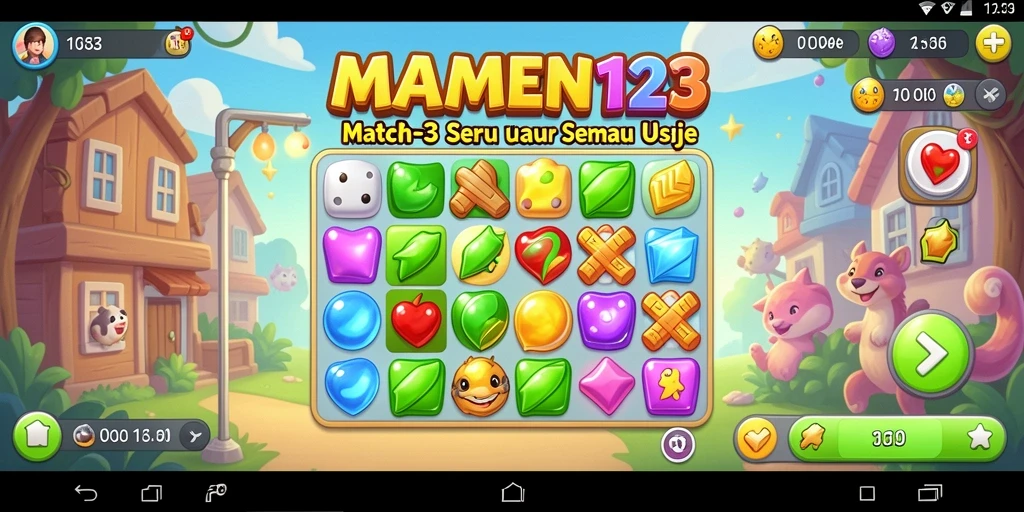 Tampilan gameplay MAMEN123 yang seru dalam aksi Match-3.