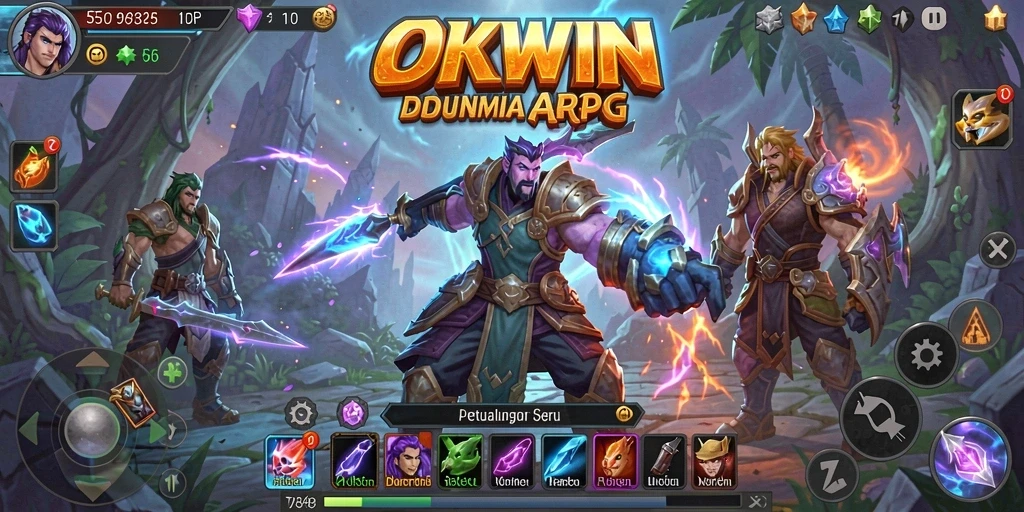 Screenshot gameplay OKWIN menampilkan pertarungan seru dalam dunia ARPG.