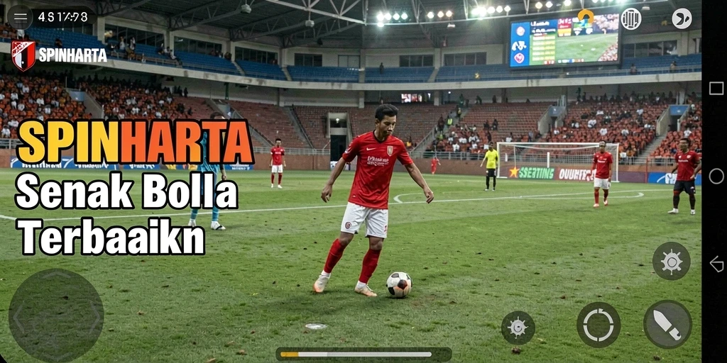 Tampilan gameplay SPINHARTA yang menarik dan mendebarkan dalam aksi sepak bola.