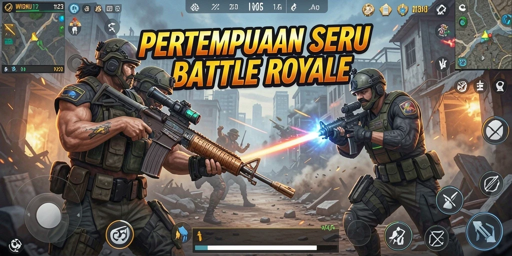 Tampilan gameplay seru di WISNU123 dengan aksi Battle Royale yang mendebarkan.
