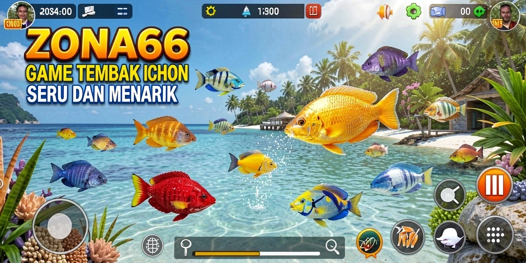 Screenshot menampilkan gameplay seru dalam ZONA66 saat membidik ikan.
